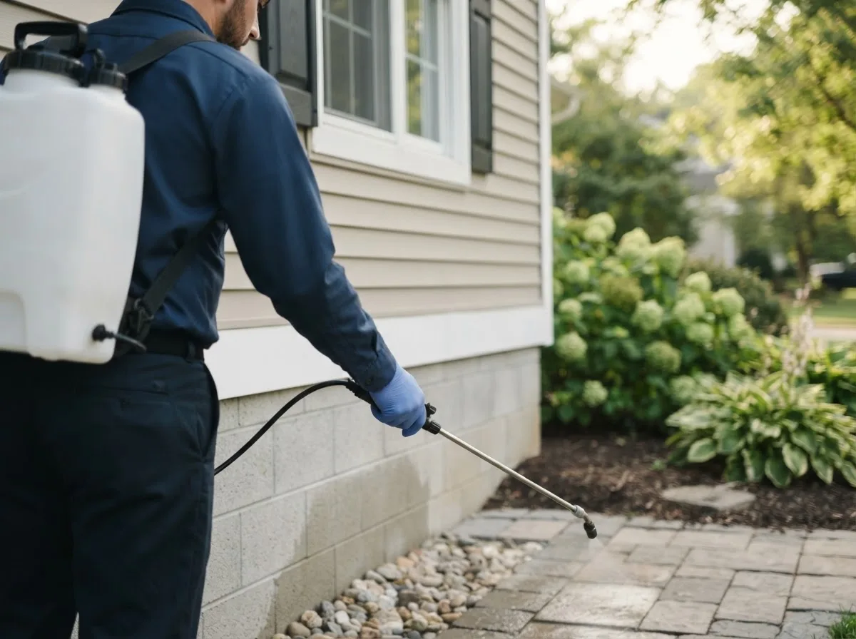 Pest control technician inspecting a home in Strum, WI